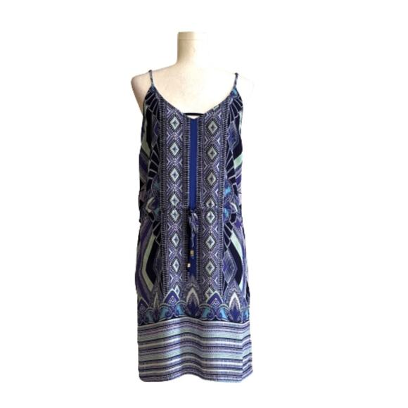 Mercer & Madison Blue Green Print Spaghetti Strap Tie Waist Casual Dress Size 4 - Picture 1 of 12